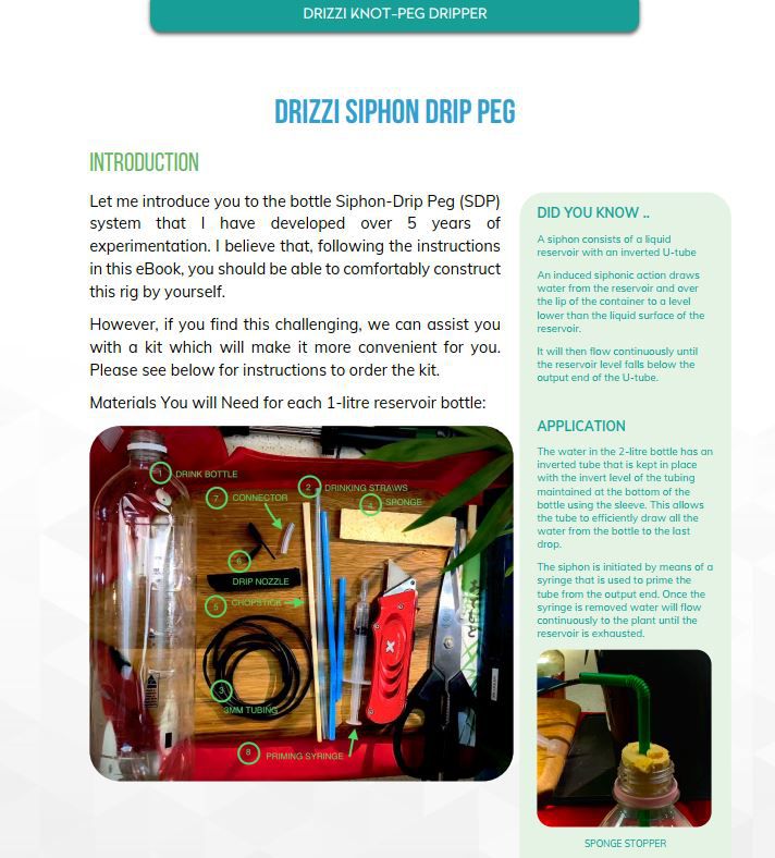 e-book for detailed design and instructions for DIY drip-by-drip watering solution